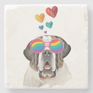 Saint Bernard Dog with Hearts Valentine's Day Stone Coaster