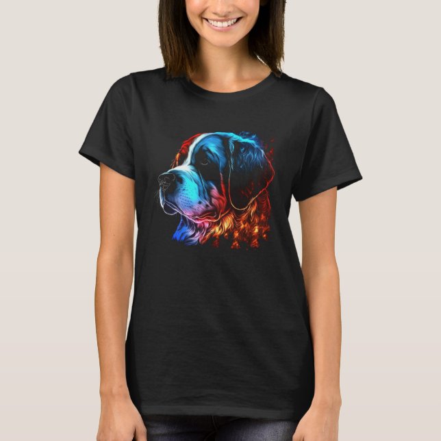 Saint Bernard Flames Cute Dog T-Shirt (Front)