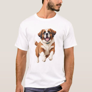 Saint Bernard Happy Playful Fun Jumping In The Air T-Shirt