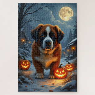 Saint Bernard Haunted Alpine Halloween Portrait  Jigsaw Puzzle