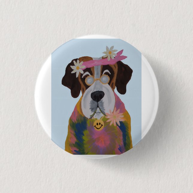 Saint Bernard Hippie 3 Cm Round Badge (Front)