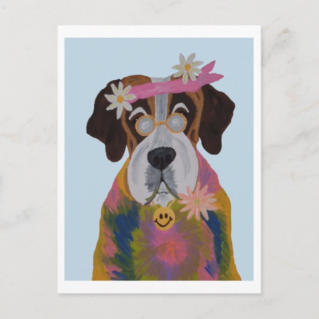 Saint Bernard Hippie Holiday Postcard (Front)
