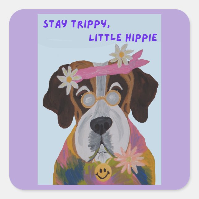 Saint Bernard Hippie Square Sticker (Front)
