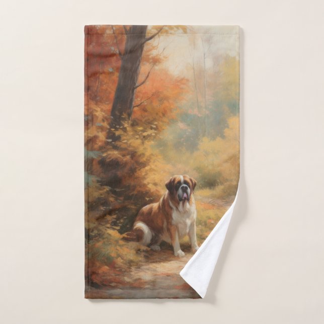 Saint Bernard in Autumn Leaves Fall Inspire Bath Towel Set (Hand Towel)