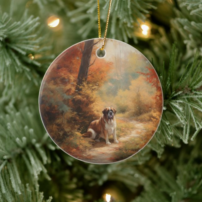 Saint Bernard in Autumn Leaves Fall Inspire Ceramic Tree Decoration (Tree)