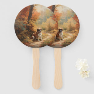 Saint Bernard in Autumn Leaves Fall Inspire Hand Fan