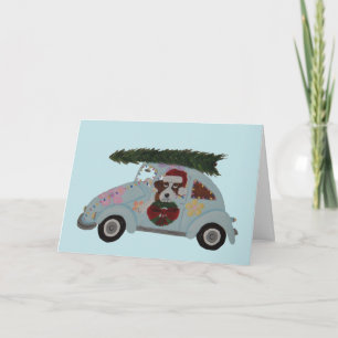 Saint Bernard in Hippie Car at Christmas Card