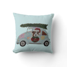 Saint Bernard in Hippie Car at Christmas