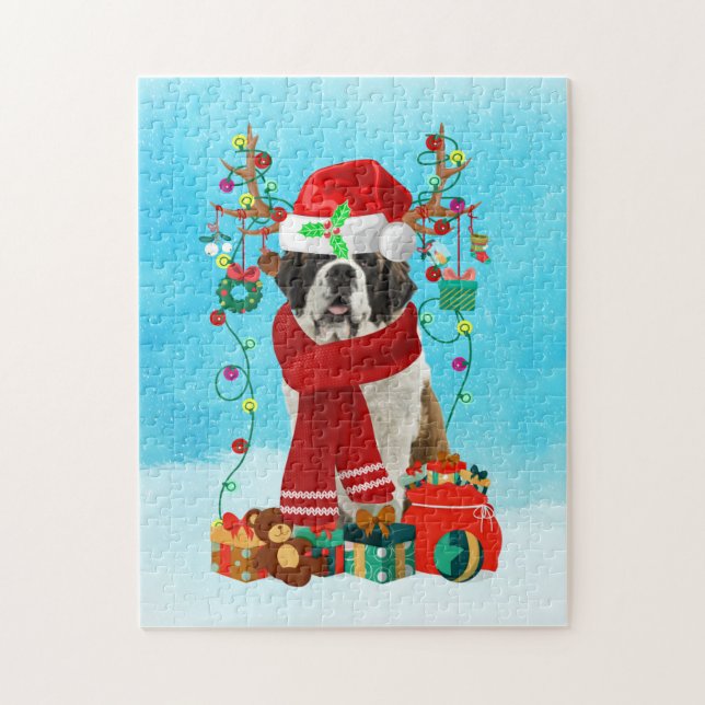 Saint Bernard in snow with Christmas gifts Jigsaw Puzzle (Vertical)
