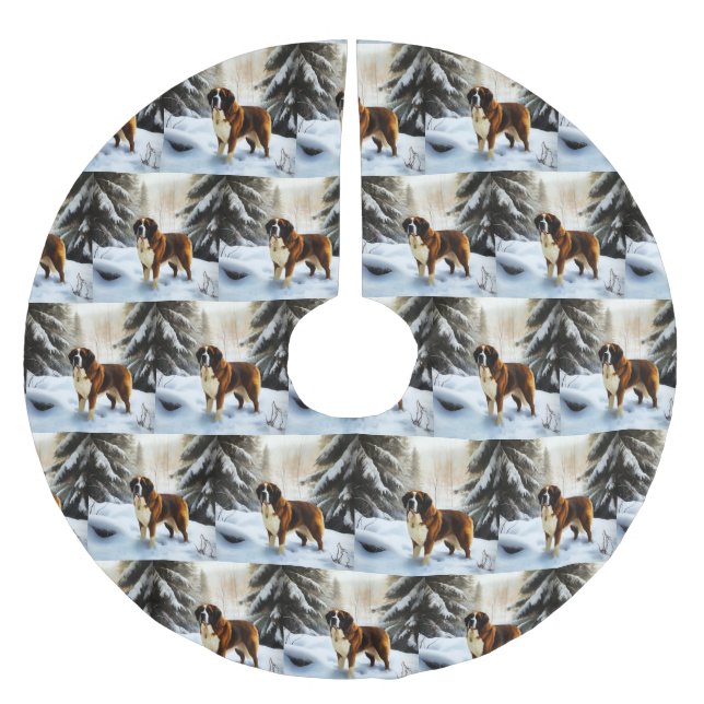 Saint Bernard Let It Snow Christmas Brushed Polyester Tree Skirt (Front)