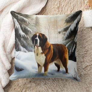 Saint Bernard Let It Snow Christmas Cushion