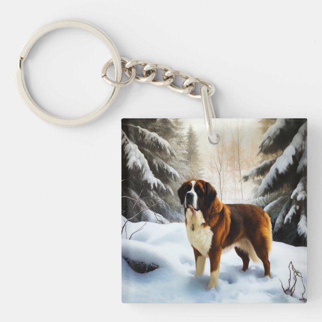 Saint Bernard Let It Snow Christmas Key Ring (Front)