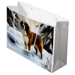 Saint Bernard Let It Snow Christmas Large Gift Bag
