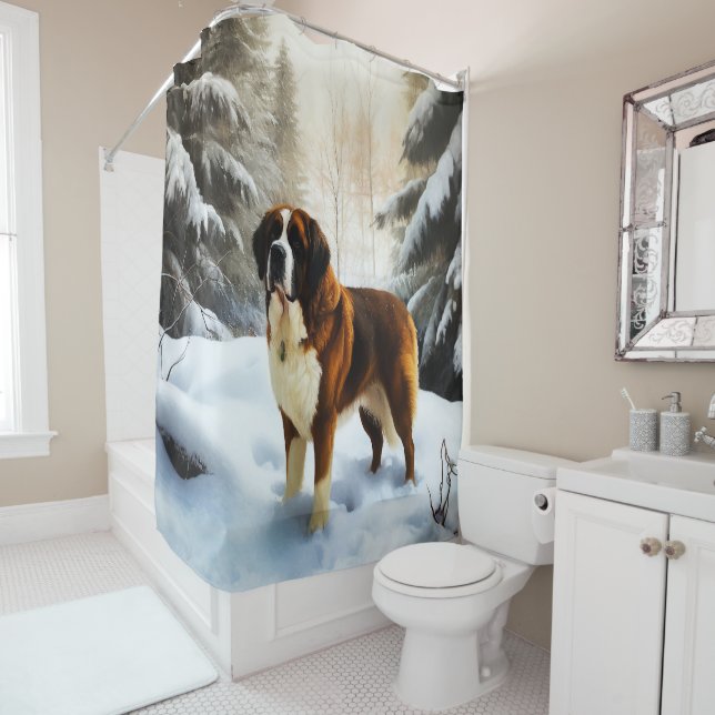 Saint Bernard Let It Snow Christmas Shower Curtain (In Situ)