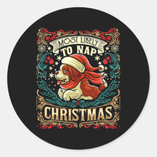 Saint Bernard Most Likely To Nap Christmas Dog San Classic Round Sticker