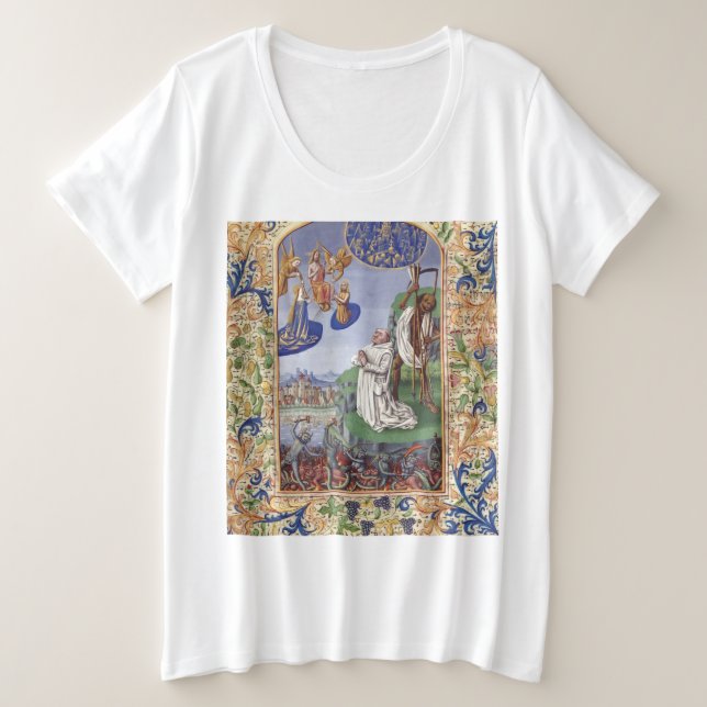 Saint Bernard of Clairvaux Medieval Illustration Plus Size T-Shirt (Design Front)