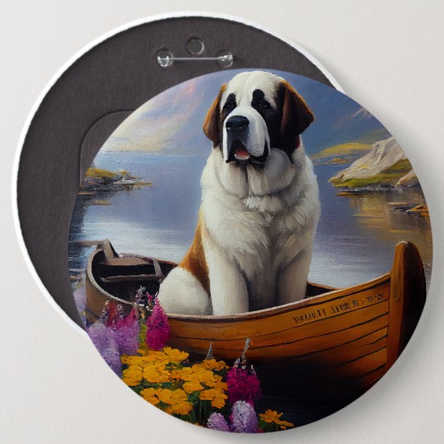 Saint Bernard on a Paddle: A Scenic Adventure 6 Cm Round Badge (Front & Back)