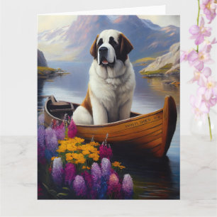 Saint Bernard on a Paddle: A Scenic Adventure Card