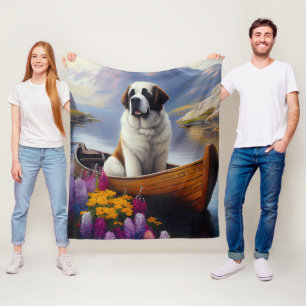 Saint Bernard on a Paddle: A Scenic Adventure Fleece Blanket