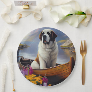 Saint Bernard on a Paddle: A Scenic Adventure Paper Plate