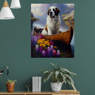 Saint Bernard on a Paddle: A Scenic Adventure Poster