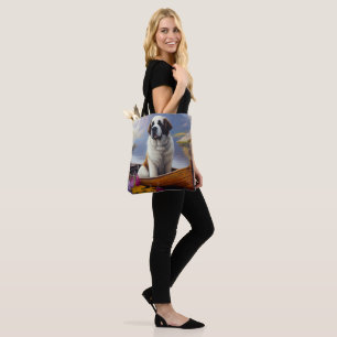 Saint Bernard on a Paddle: A Scenic Adventure Tote Bag