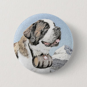 Saint Bernard Painting - Cute Original Dog Art 6 Cm Round Badge