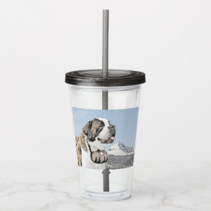 Saint Bernard Painting - Cute Original Dog Art Acrylic Tumbler