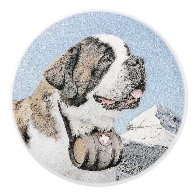 Saint Bernard Painting - Cute Original Dog Art Ceramic Knob (Front)