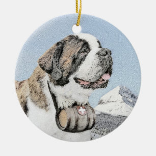 Saint Bernard Painting - Cute Original Dog Art Ceramic Tree Decoration