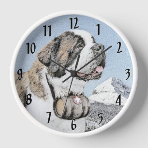 Saint Bernard Painting - Cute Original Dog Art Clock