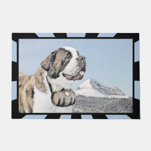 Saint Bernard Painting - Cute Original Dog Art Doormat