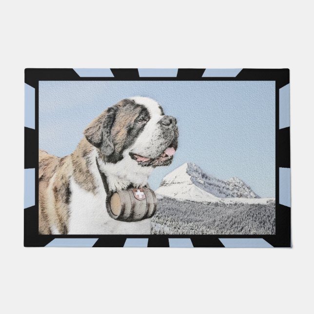 Saint Bernard Painting - Cute Original Dog Art Doormat (Front)