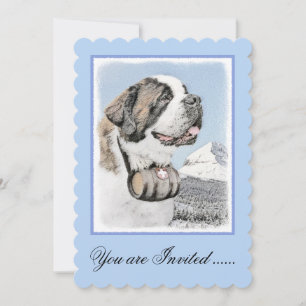 Saint Bernard Painting - Cute Original Dog Art Invitation