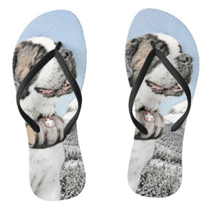 Saint Bernard Painting - Cute Original Dog Art Jandals