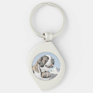 Saint Bernard Painting - Cute Original Dog Art Key Ring