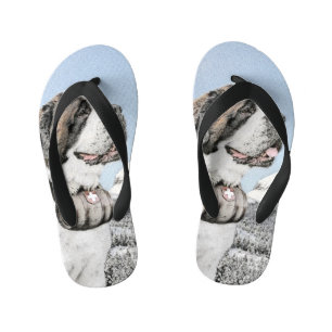 Saint Bernard Painting - Cute Original Dog Art Kid's Jandals