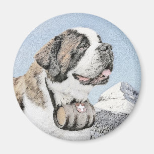 Saint Bernard Painting - Cute Original Dog Art Magnet