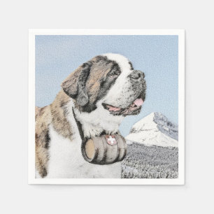 Saint Bernard Painting - Cute Original Dog Art Napkin