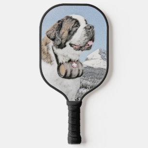 Saint Bernard Painting - Cute Original Dog Art Pickleball Paddle