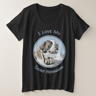 Saint Bernard Painting - Cute Original Dog Art Plus Size T-Shirt