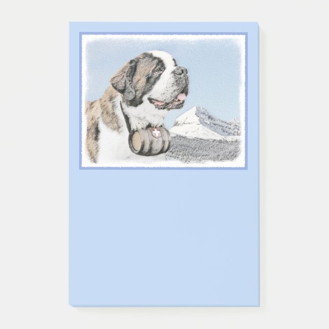 Saint Bernard Painting - Cute Original Dog Art Post-it Notes (Front)