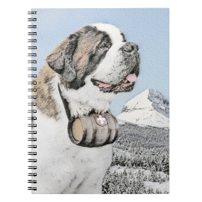 Saint Bernard Painting - Cute Original Dog Art Spiral Notebook (Front)
