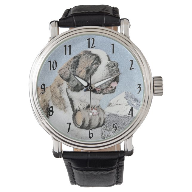 Saint Bernard Painting - Cute Original Dog Art Watch (Front)