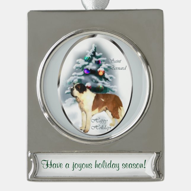 Saint Bernard Personalised Christmas Silver Plated Banner Ornament (Front)