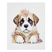 Saint Bernard Playful Adorable Fun Animal Colourfu