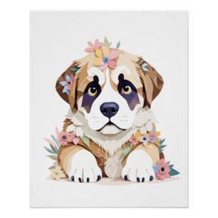 Saint Bernard Playful Adorable Fun Animal Colourfu Poster