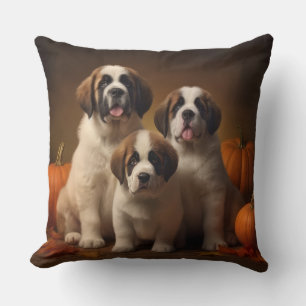 Saint Bernard Puppy Autumn Delight Pumpkin Cushion