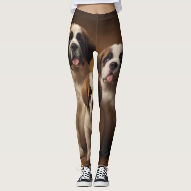 Saint Bernard Puppy Autumn Delight Pumpkin Leggings (Front)