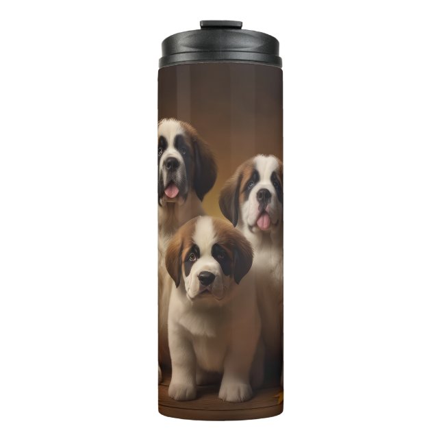 Saint Bernard Puppy Autumn Delight Pumpkin Thermal Tumbler (Front)